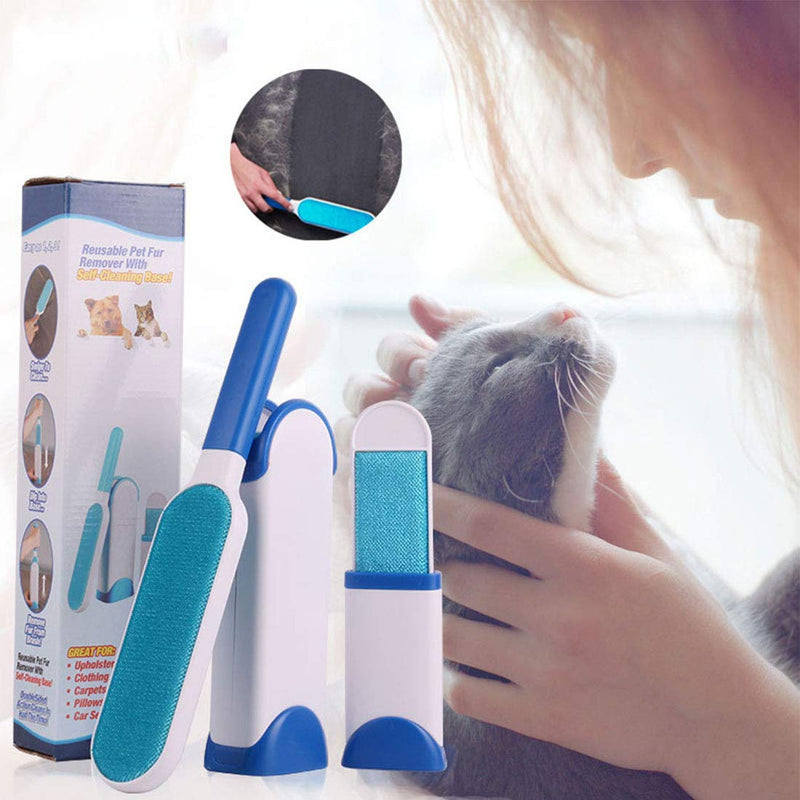 [Australia] - GETIEN Pet Hair Remover Brush Efficient Double Sided Dog & Cat Hair Removal Tool with Self-Cleaning Base Perfect for Clothing Furniture Couch Carpet Blue 