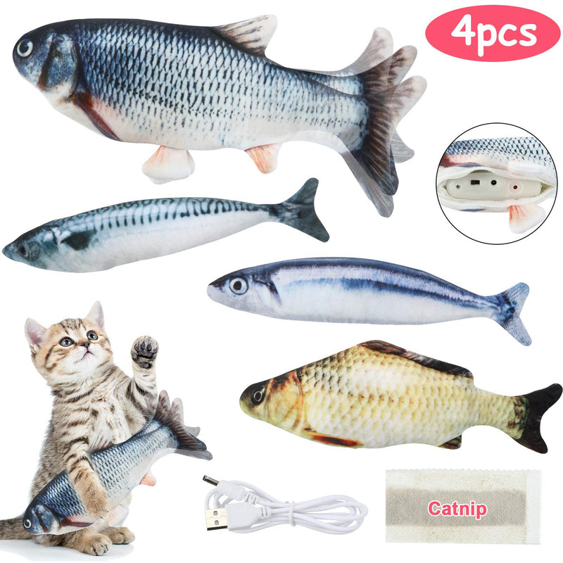 [Australia] - Gejoy Electric Realistic Fish with 3 Pieces Catnip Fish Toys Realistic Doll Fish Simulation Fish Shape Doll Fish Flop Cat Toy for Cat Kitty Interactive Pets Pillow Chew Bite Supplies 