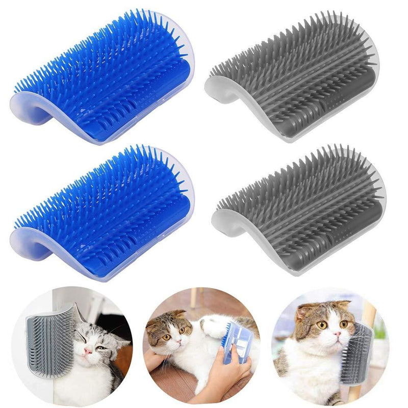 TOPYHL Cat Self Groomer,4 Pack Cats Wall Corner Groomer Brush with Catnip,Cats Corner Massage Grooming Brush Tool for Long and Short Fur Cats (Grey and Blue) - PawsPlanet Australia