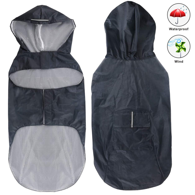 [Australia] - Idepet Dog Raincoat Waterproof Hoodie Jacket Rain Poncho Pet Rainwear Clothes with Reflective Stripe for Small Medium Large Dogs S Black 