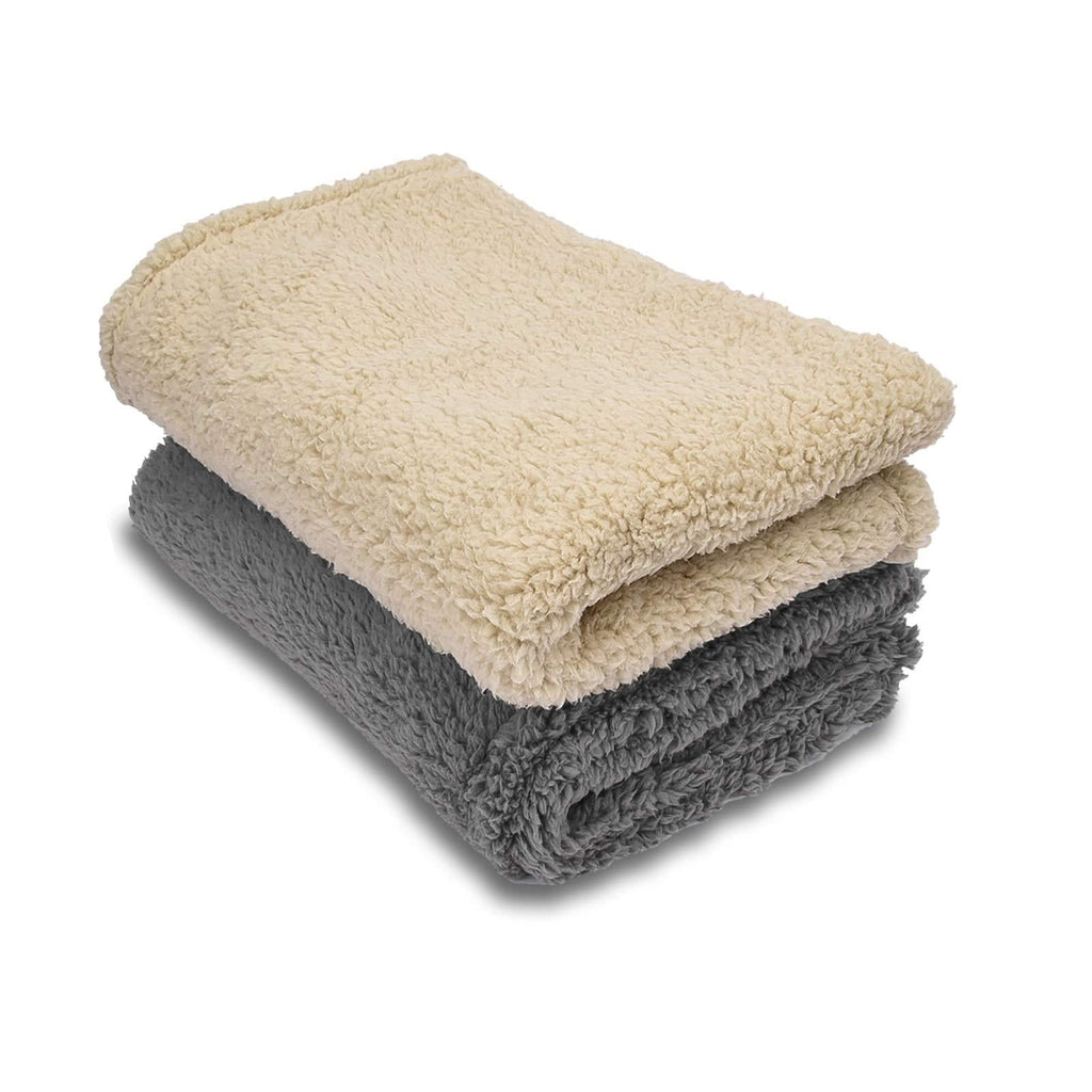 [Australia] - AIPERRO 2 Pack Premium Fluffy Fleece Dog Blanket, Soft and Warm Pet Throw Blankets Bed Couch Car Seat Cover Washable for Puppies and Cats Large Beige+grey 