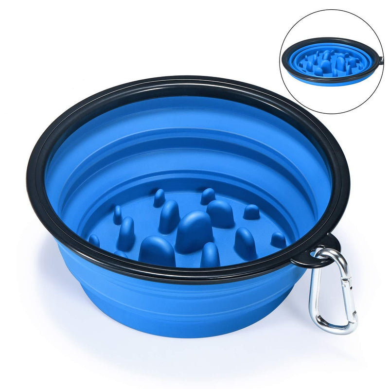 [Australia] - EAXBUX Portable Dog Slow Feeder Bowl Collapsible Silicone Stop Bloat for Pet for Travel,Outdoor,Home Blue 