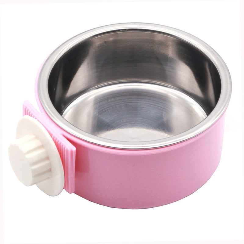 [Australia] - UNIEVE Crate Dog Bowl,Pet Puppy Food Water Bowl,2 in 1 Plastic Bowl&Stainless Steel Bowl,for Dogs,Cats,Birds,Cats and etc. Pink 