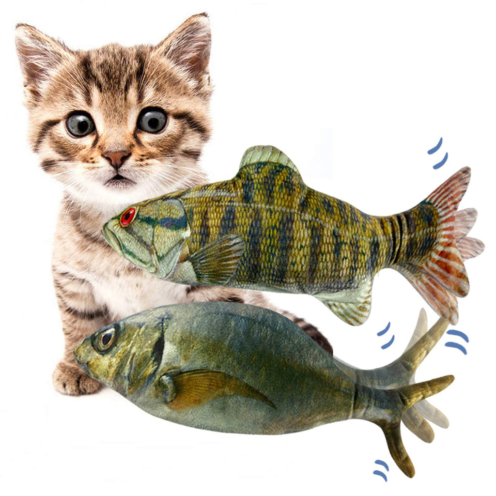 [Australia] - 11“ Electric Moving Fish Cat Toys 2 Pack, Realistic Plush Simulation Electric Wagging Fish Cat Toy Catnip Kicker Toys, Funny Interactive Pets Pillow Chew Bite Kick Supplies for Cat Kitten Kitty 