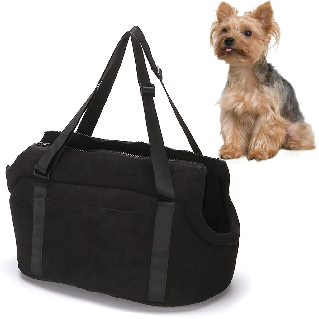 LeerKing Pet Carrier Purse Tote Bag Warm Sponge Portable Travel Bag with Leash Hook for Cats Small Dogs in Winter for Shopping Hiking Walking S Black-corduroy - PawsPlanet Australia