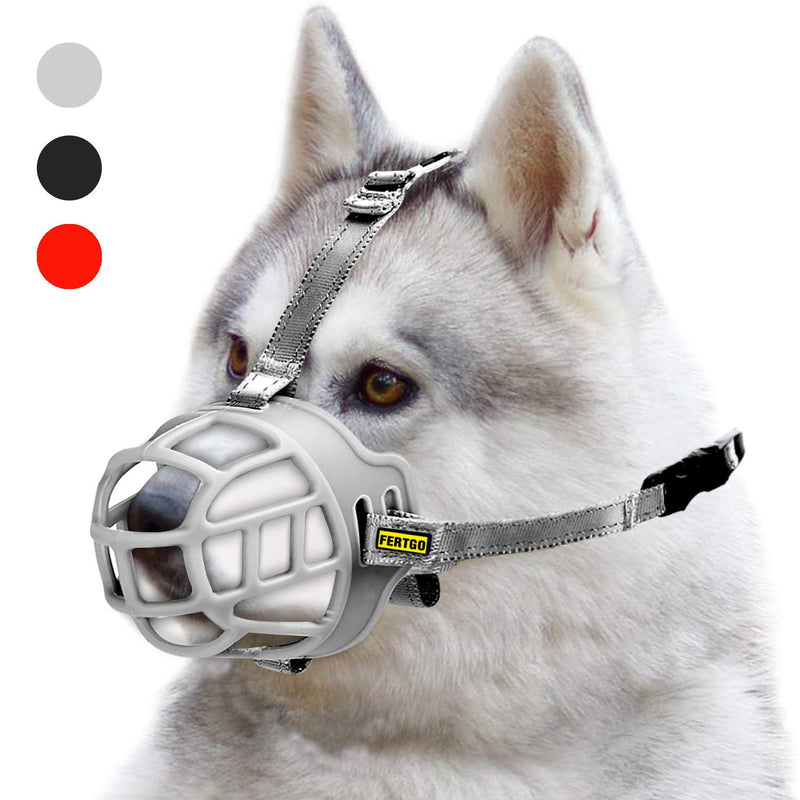 FERTGO Soft Breathable Basket Silicone Dog Muzzles for Small, Medium and Large Dogs, Adjustable, Anti-Barking and Anti-Chewing, Allow Dog Safe Walking,3-Grey - PawsPlanet Australia