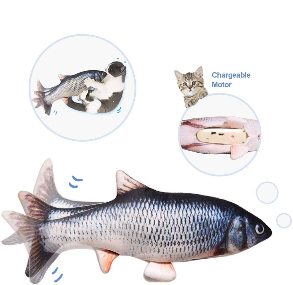 [Australia] - Bandeiman Fish Toy for Cat Realistic Plush Simulation Electric Moving Flopping Fish Fun Interactive Catnip Pets Cat Kick Chew Fish Toy blue 