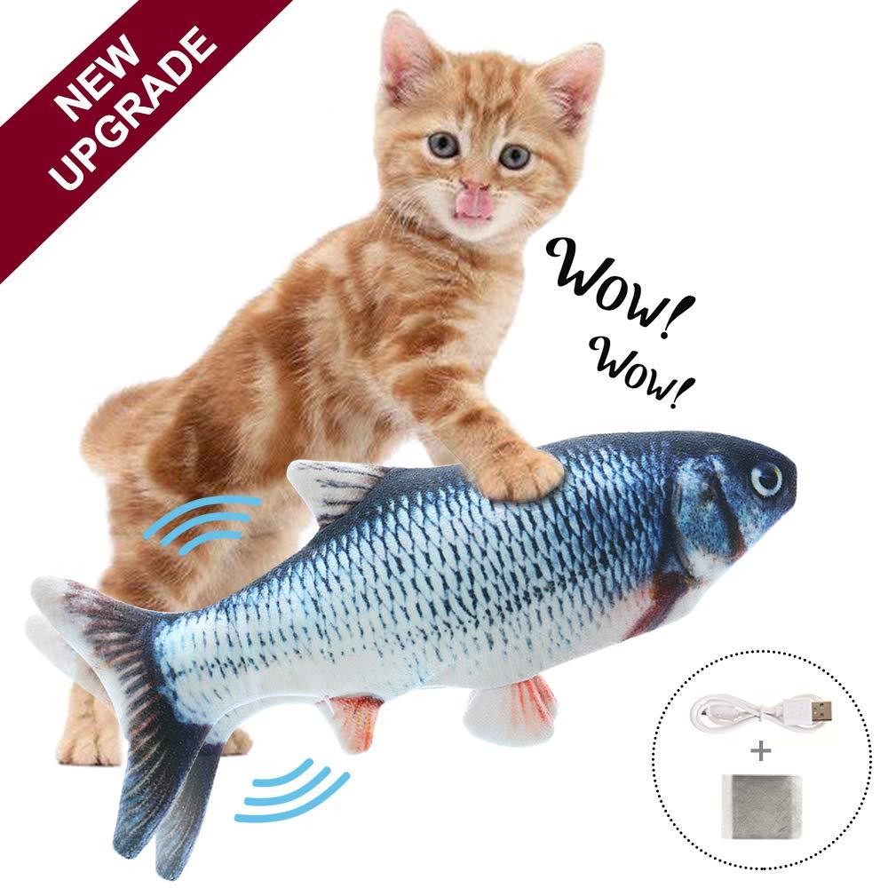 [Australia] - DAVOM Moving Fish Interactive Cat Toy, Electric Wiggle Fish Catnip Toys, Realistic Plush Flopping Fish, Funny Pets Chew Bite Supplies, Perfect for Cat/Kitty/Kitten Exercise 