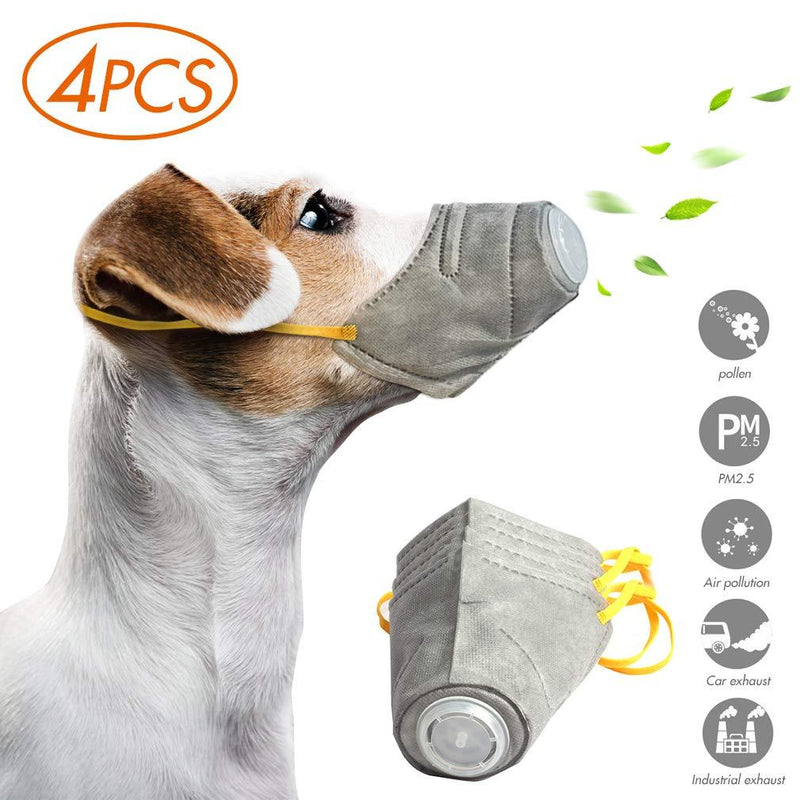 [Australia] - Dog Muzzles 4 Pcs Dustproof,Reusable Puppy Masks Adjustable Strap Anti Fog PM2.5 Puppy Mouth Guard Mask Cover, Inner Steel Ring Protective Muzzle Mask Medium 
