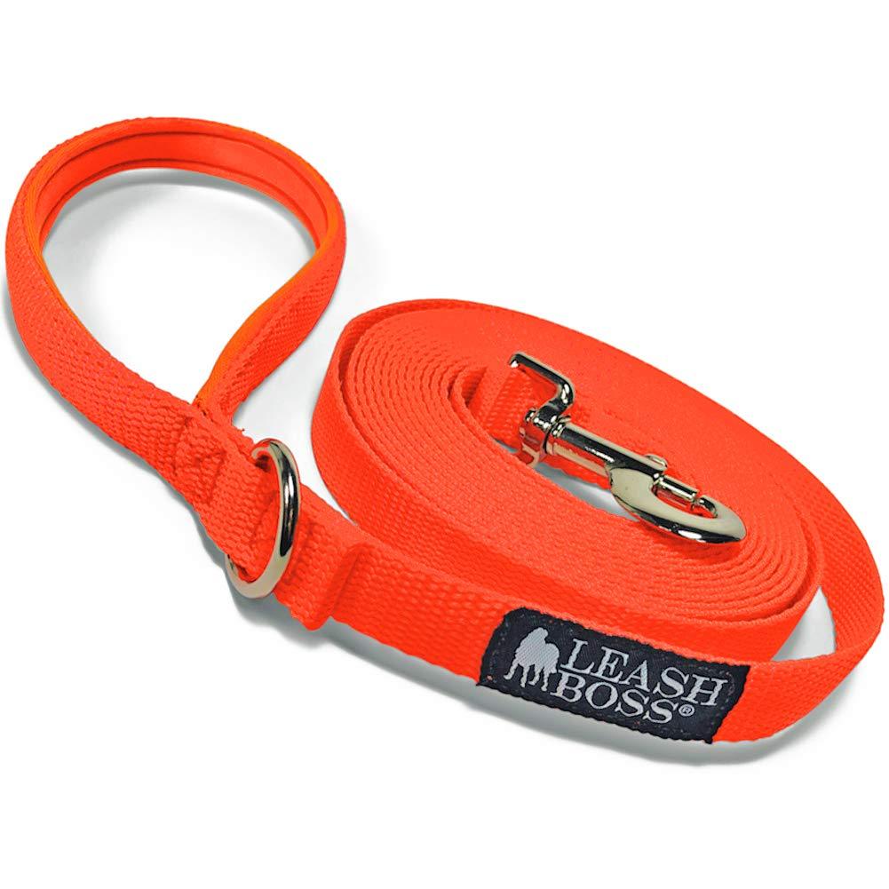 [Australia] - Leashboss 10 and 15 Foot Dog Leash - 3/4 Inch Nylon with Padded Handle - Training, Walking, Camping Lead for Medium and Large Dogs Orange 