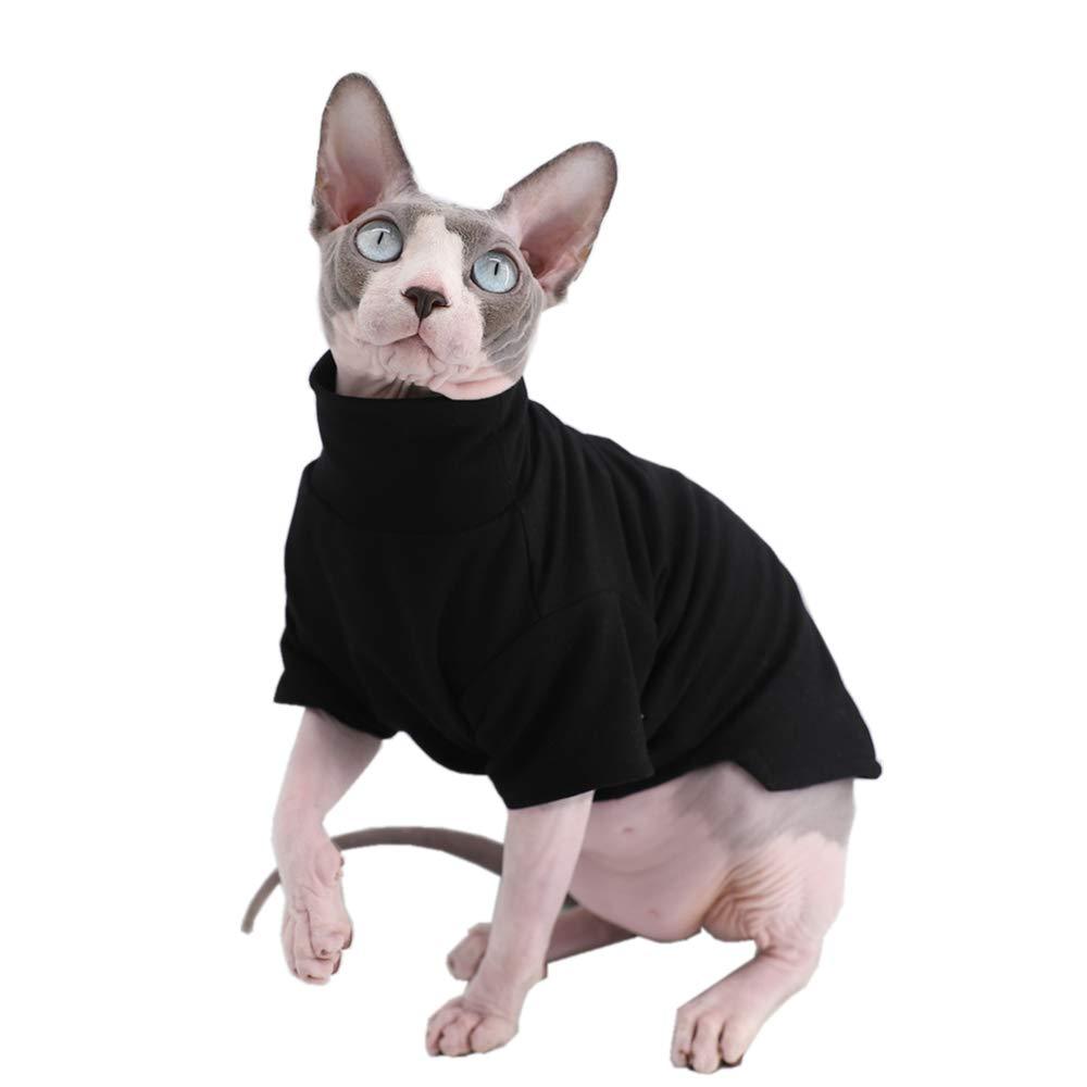 Sphynx Cat Clothes Winter Thick Cotton T-Shirts Double-Layer Pet Clothes, Pullover Kitten Shirts with Sleeves, Hairless Cat Pajamas Apparel for Cats & Small Dogs (S (3.3-5 lbs), Black) S (3.3-5 lbs) - PawsPlanet Australia