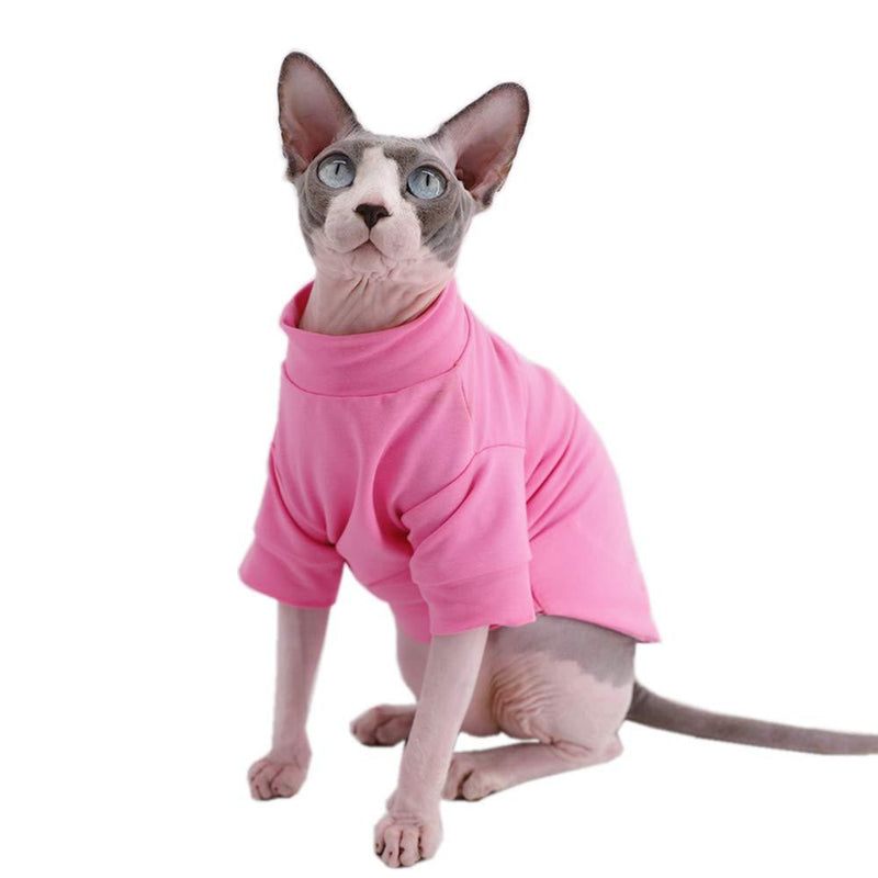 Sphynx Hairless Cat Cotton Tshirts Pet Clothes, Pullover Kitten T-Shirts with Sleeves, Cats & Small Dogs Apparel Solid Color M+ (7.2-8.7 lbs) New-Pink - PawsPlanet Australia