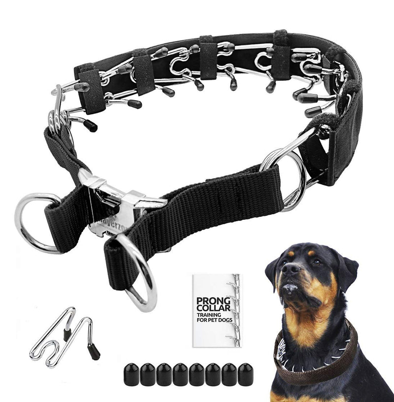 Mayerzon Prong Dog Training Collar with Protector, Steel Chrome Plated Dog Prong Collar, Pinch Collar for Dogs S-17.7 inch, 12''-16'' neck Black - PawsPlanet Australia