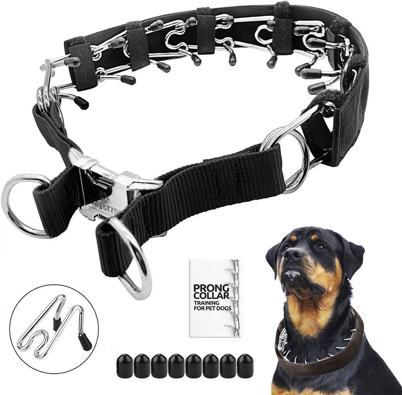 Prong Dog Training Collar with Protector, Steel Chrome Plated Dog Prong Collar, Pinch Collar for Dogs (L-21.6 inch, 16''-20'' Neck, Black) - PawsPlanet Australia