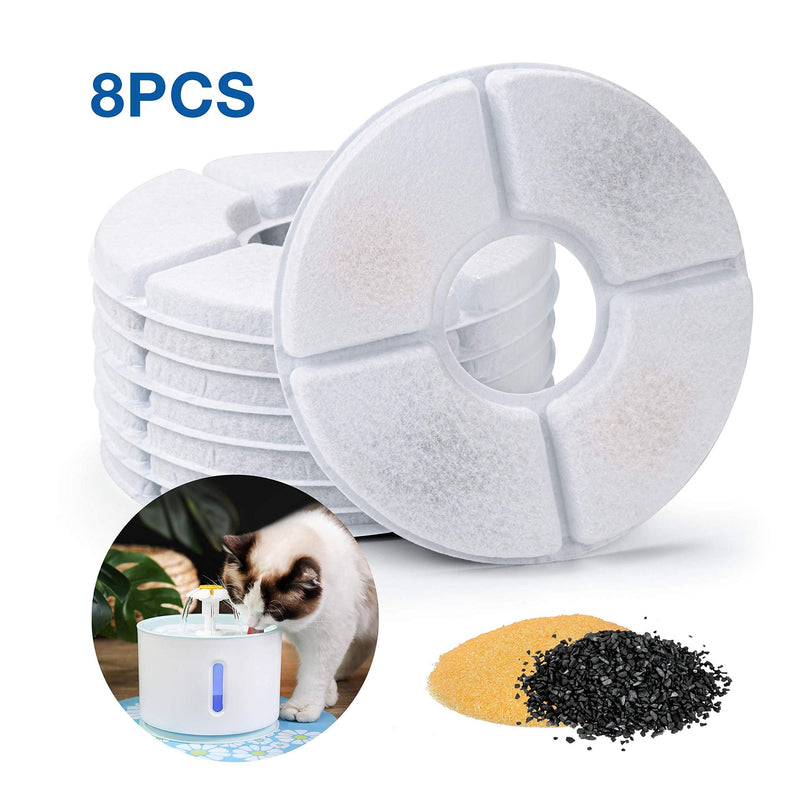 [Australia] - muscccm Water Fountain Filter Replacement for Cat and Dog, 8 Pcs Pet Automatic Activated Carbon Water Flower Fountain Dispenser Filter with Activated Carbon, Fresh Removes Bad Odors, Keep Water Clean 