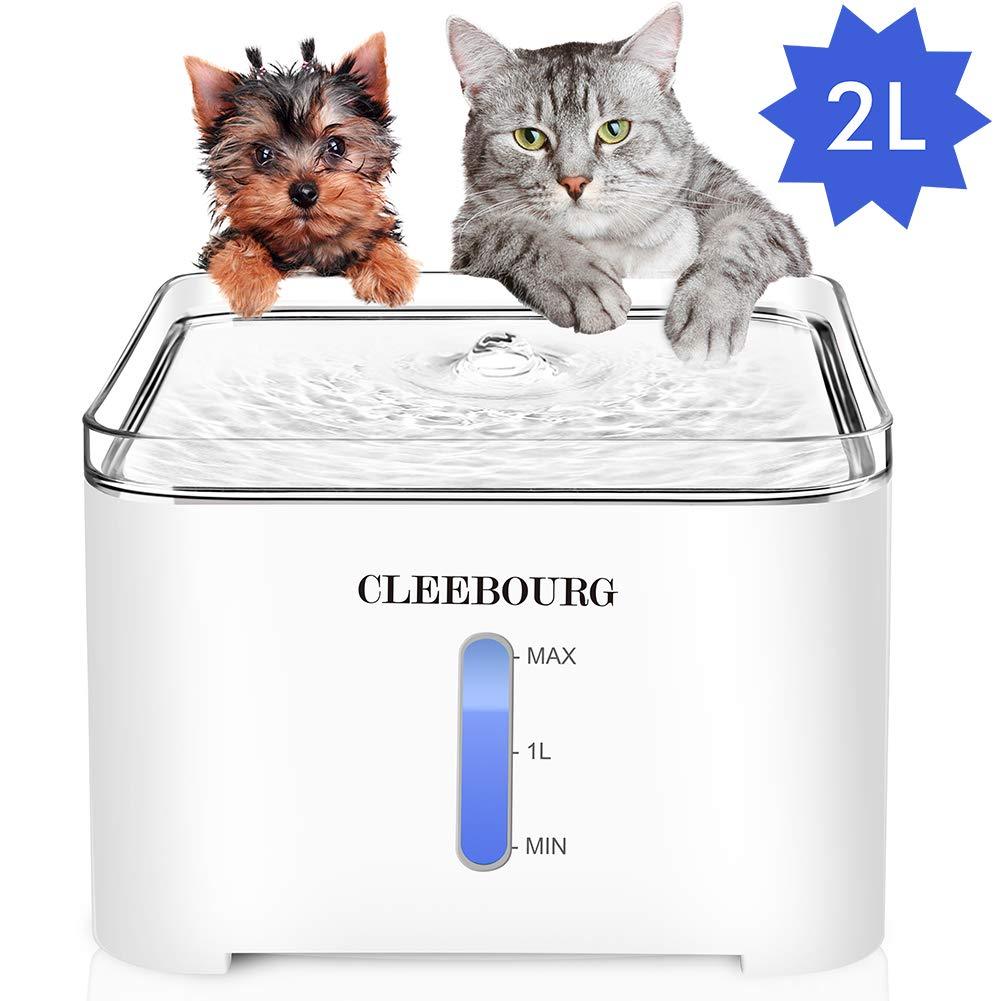 [Australia] - CLEEBOURG Cat Water Fountain, 2L/68oz Automatic Dog Water Dispenser Electric Water Drinking Fountain with 3 Flow Settings & 2 Replacement Filters & 1 Silicone Mat for Cats Dogs Multiple Pets 