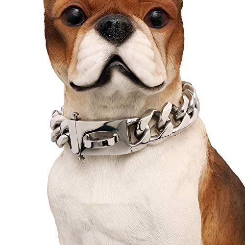 [Australia] - WJH Heavy Duty Choke Cuban Dog Chain with Safety Lock,19mm Width,18K Gold/Silver/Black Dog Collar,Strong Stainless Steel Metal Links Slip Chain Training Collar for Large Medium Dogs Silver(Width:19mm) 18inch 