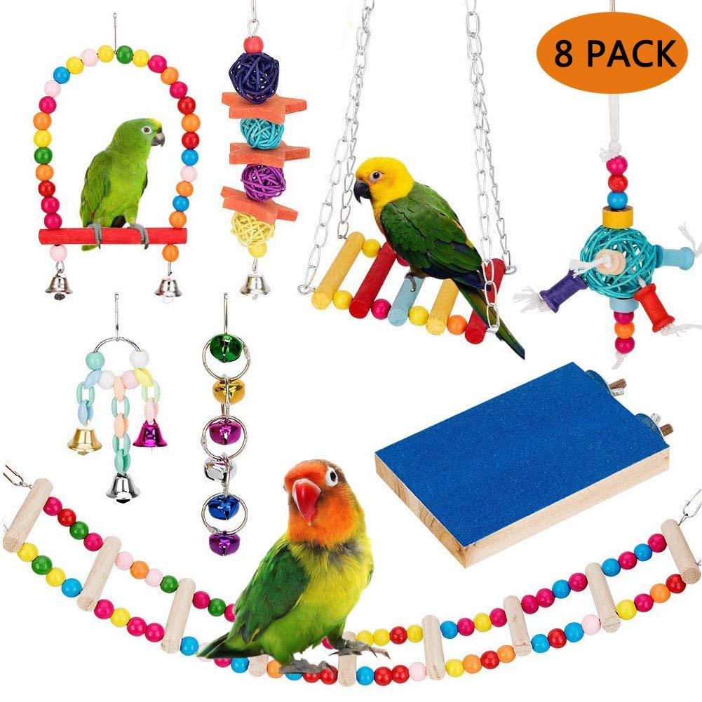 [Australia] - Qzc Bird Parrot Toys, 8pcs Bird Chewing Toys Bird Swing Hanging Toy for Parrots, Parakeets Cockatiels, Conures, Macaws, Love Birds, Finches 