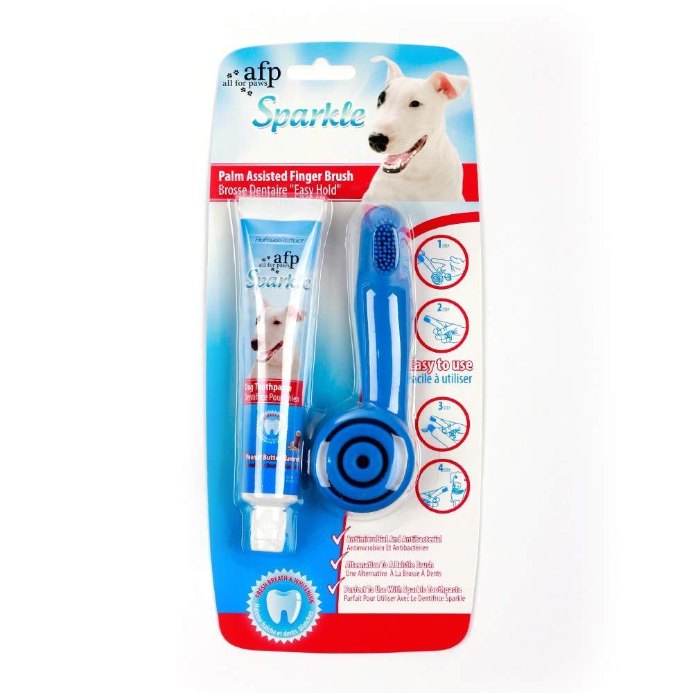 All for Paws Dog Toothpaste Dental Care Kit, Dog Tooth Cleaning Toothpaste and Brush, Helps Reduce Tartar and Plaque Buildup Peanut Butter-palm brush - PawsPlanet Australia