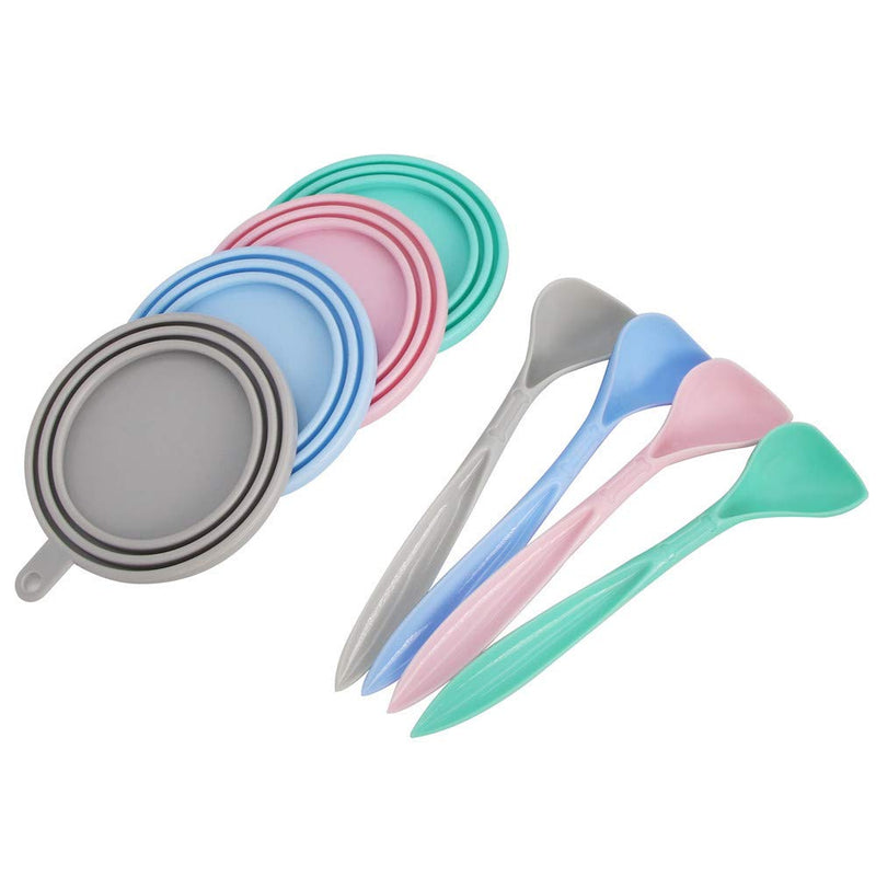 4 Pack Can Covers and 4 Pack Pet Spoons Set,Universal Silicone Can Lids for Pet Food Cans 1 Fit 3 Standard Size Dog and Cat Can Tops Cover Round - PawsPlanet Australia