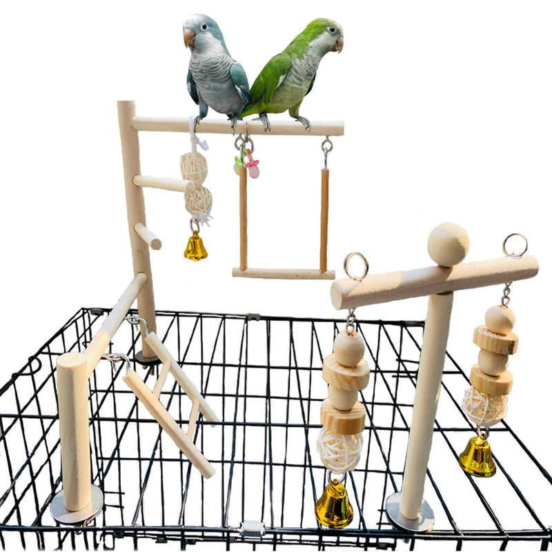 Hamiledyi Parrot Playground Parakeet Perches Outside Cage Bird Climbing Ladder Swing Toy Natural Wood Cockatiel Play Gyms Stand for Small Conure Love Birds Finch African Grey Macaw Amazon Budgies - PawsPlanet Australia