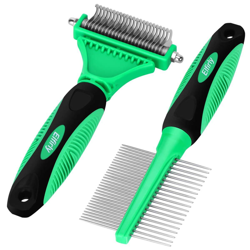 [Australia] - Elfirly Pet Dematting Tools with 2 Side Undercoat Rake for Cats and Dogs (2 Pack - Dog Dematting Rake & Grooming Comb) Suitable for Removing Stubborn Mats and Tangles 