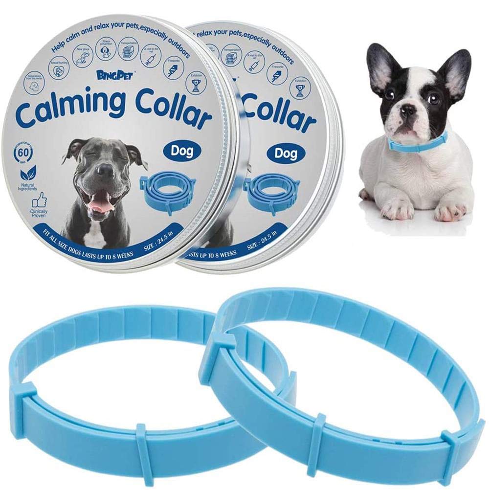 BINGPET Calming Collar for Dogs & Cats 2 Pack - 60 Days Effective Reduce Anxiety Waterproof Natural Pheromone Collar for Small Medium Large Dog Breed, Adjustable Up to 24.5 Inches Blue - PawsPlanet Australia