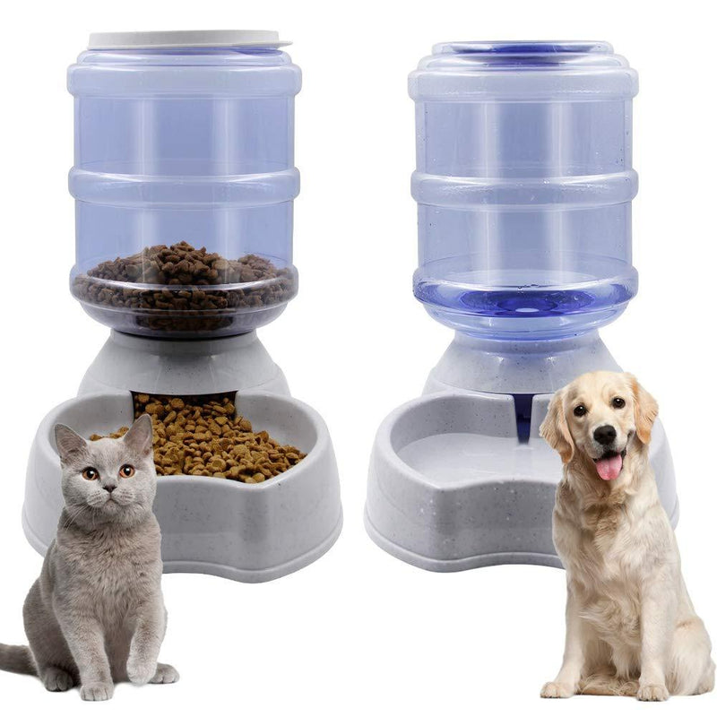 [Australia] - Zcaukya Automatic Cat Feeder and Water Dispenser Set, 1 Gal x 2 Gravity Dog Water Fountain Pet Food Feeder grey 