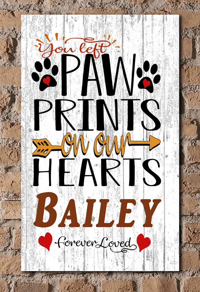 [Australia] - Broad Bay Dog Memorial Gift Sign Personalized Pet Farmhouse Sign You Left Paw Prints On Our Hearts Solid Wood 