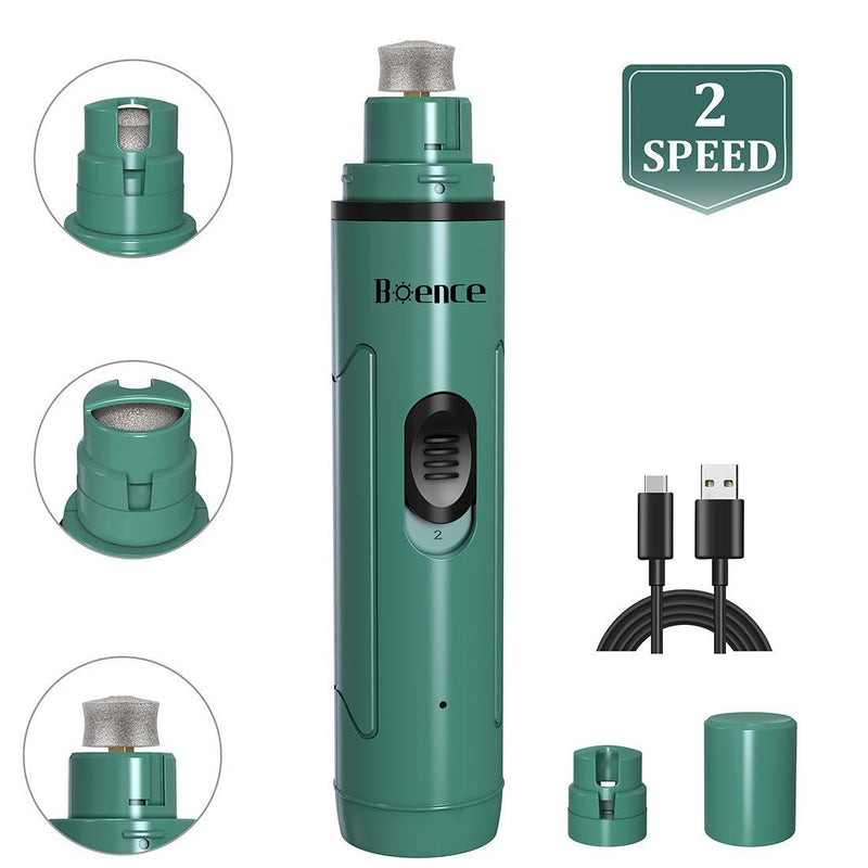 [Australia] - Boence Dog Nail Grinder, 2 Speed Electric Pet Nail Grinder, Low Noise Safe Dog Nail Trimmer, Painless Claw Care Grooming kit for Small Medium Dogs & Cats Green 
