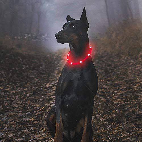 [Australia] - YUDOTE LED Dog Collar, USB Rechargable Glowing Collar, Flashing Collar for Pet Night Safety, Waterproof Collar 3 Glowing Modes One Size Fits All Red 