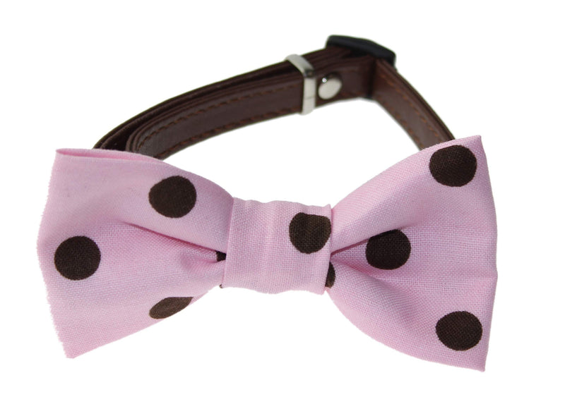 [Australia] - amy2004marie Cat Pink & Brown Polka Dots Cotton Bow Tie on Brown Breakaway Collar 
