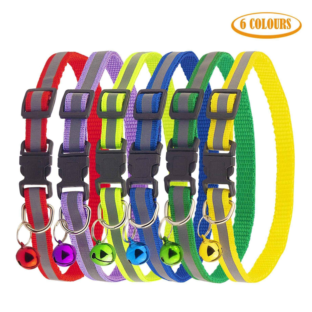 [Australia] - Tondwin 12 Pack Cat Collar Nylon Reflective with Bell Adjustable for Small Pet Dog Puppies 6 color 