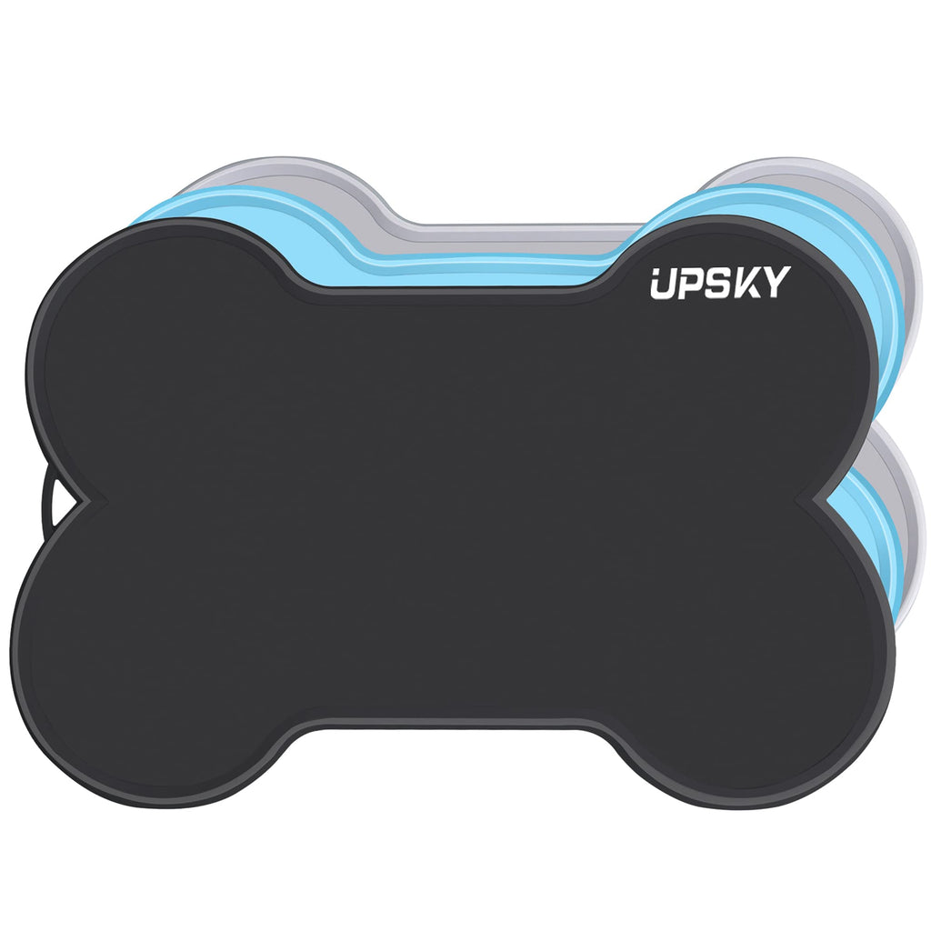 UPSKY Dog Cat Food Mat Large 22" x 16" Non-Slip Pet Dog Feeding Mat Waterproof Silicone Dog Food Tray, Bone-Shaped Easy to Clean Dog Cat Placemat black - PawsPlanet Australia