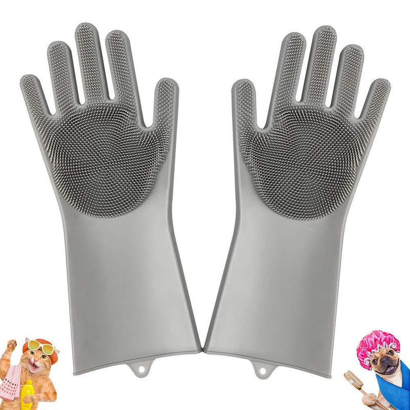 [Australia] - Pet-Grooming-Gloves for Bathing & Hair-Removal, Dog and Cat Brush Bath-Scrubber Glove, Pets Silicone Scrubbing Gloves for Shedding, Pet Shower Attachment Supplies for Anti-Bite & Anti-Scratch 6.4 Ounce Gray 