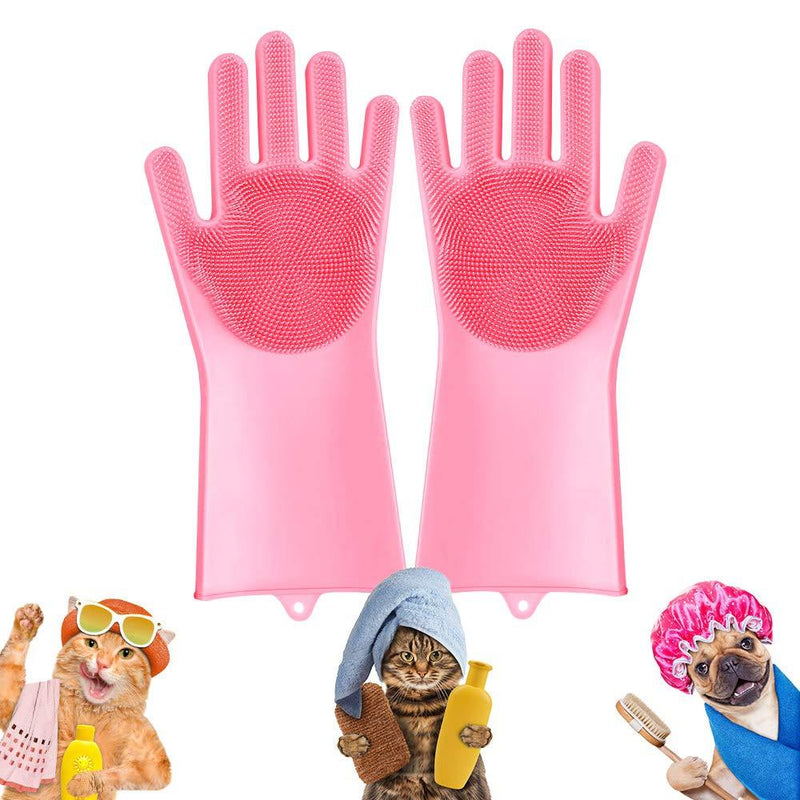 Pet-Grooming-Gloves for Bathing & Hair-Removal, Dog and Cat Brush Bath-Scrubber Glove, Pets Silicone Scrubbing Gloves for Shedding, Pet Shower Attachment Supplies for Anti-Bite & Anti-Scratch (Pink) - PawsPlanet Australia