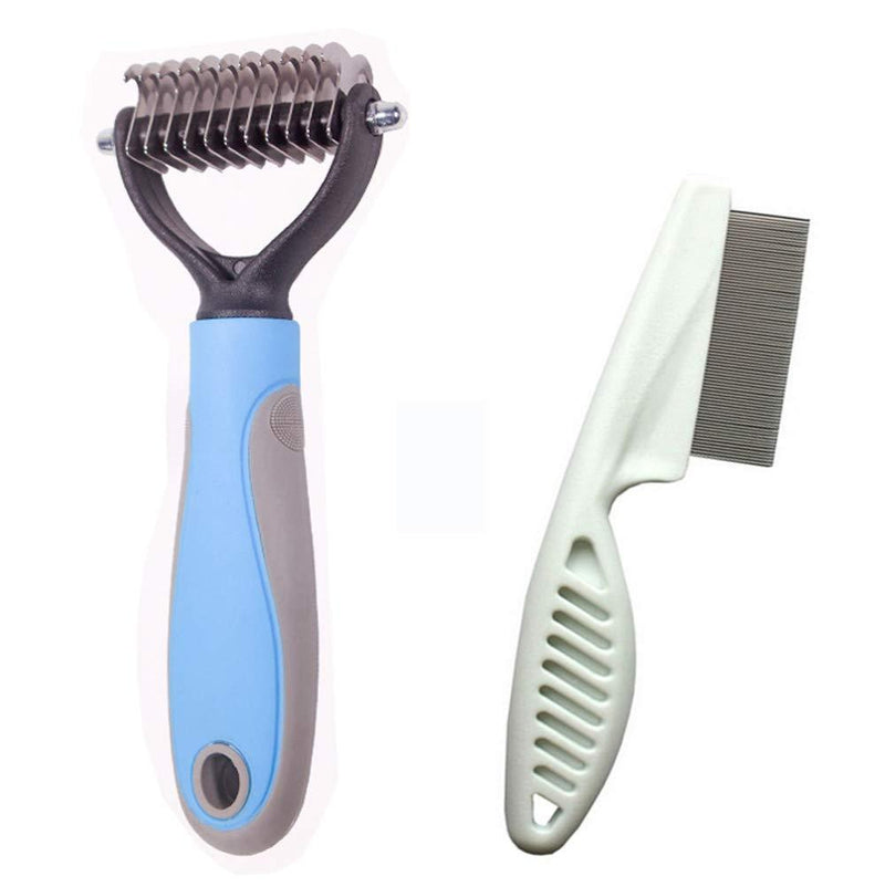 Sunglow Pet Grooming Tool ，Double Sided Shedding and Dematting Undercoat Rake Comb for Dogs and Cats ，and Comb for Flea 11 tooth comb Blue - PawsPlanet Australia