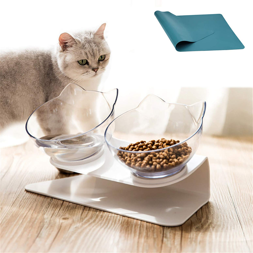 Cat Bowl with Raised Stand, 15° Tilted Pet Bowl Stress-Free Suit for Cats Small Dogs, Food & Water Bowl, Healthy & Hygienic Feeder Bowls Pet Bowl Double Bowl - PawsPlanet Australia