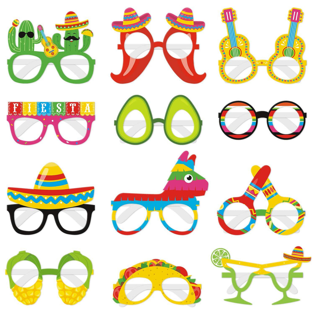 Fiesta Party Decorations Paper Eyeglasses Cinco De Mayo Paper Eyewears Mexican Themed Cactus Chili Pepper Pinata Taco Avocado Corn Guitar Sombrero Maraca Margarita Photo Props Let's Fiesta Party Supplies 12PCS - PawsPlanet Australia