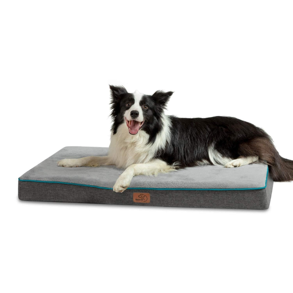 Bedsure Medium Orthopedic Dog Bed for Meidum Dogs - Memory Foam Waterproof Dog Bed with Removable Washable Cover and Nonskid Bottom - Plush Flannel Fleece Top Joint Relief Pet Bed Mat, Grey M(29"x18"x3") - PawsPlanet Australia