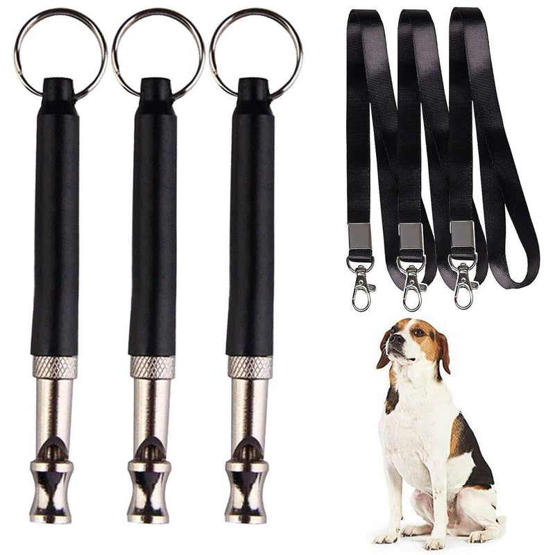 kissral 3Pcs Dog Whistle, Adjustable Professional Pitch Ultrasonic Dog Training Whistle with Lanyard for Dog Recall and Barking Control Black - PawsPlanet Australia