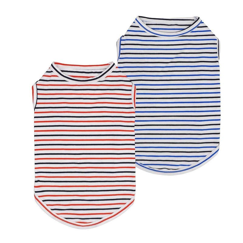 [Australia] - Fitwarm 2-Pack 100% Cotton Striped Dog Shirt for Pet Clothes Puppy T-Shirts Cat Tank Vest Tee Breathable Stretchy White XL Multi-colored 