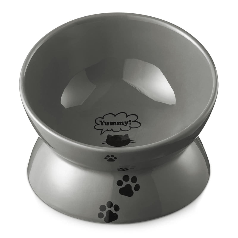 Y YHY Raised Cat Food Bowl, Ceramic Elevated Cat Bowl, Title Angle Protect Cat's Spine, Anti Vomiting Cat Dish, Backflow Prevention, Grey 5 Inches - PawsPlanet Australia