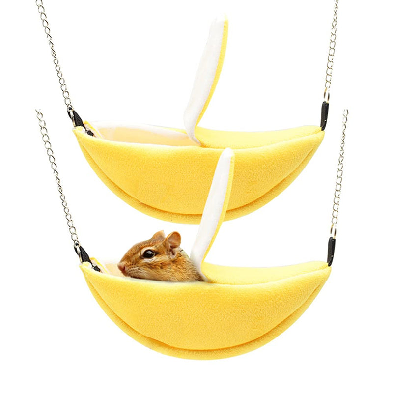Hamster Bed, Sugar Glider Cage Accessories Hammock, Hamster House Toys for Small Animal Sugar Glider Squirrel Hamster Rat Playing Sleeping (Banana) - PawsPlanet Australia