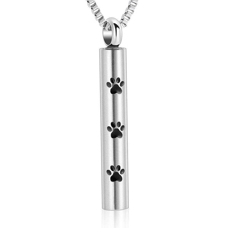 [Australia] - XSMZB Cylinder Tube Urn Necklace for Ashes Pet Paw Pendant Locket Stainless Steel Keepsake Memorial Cremation Jewelry for Men Women Silver-1 