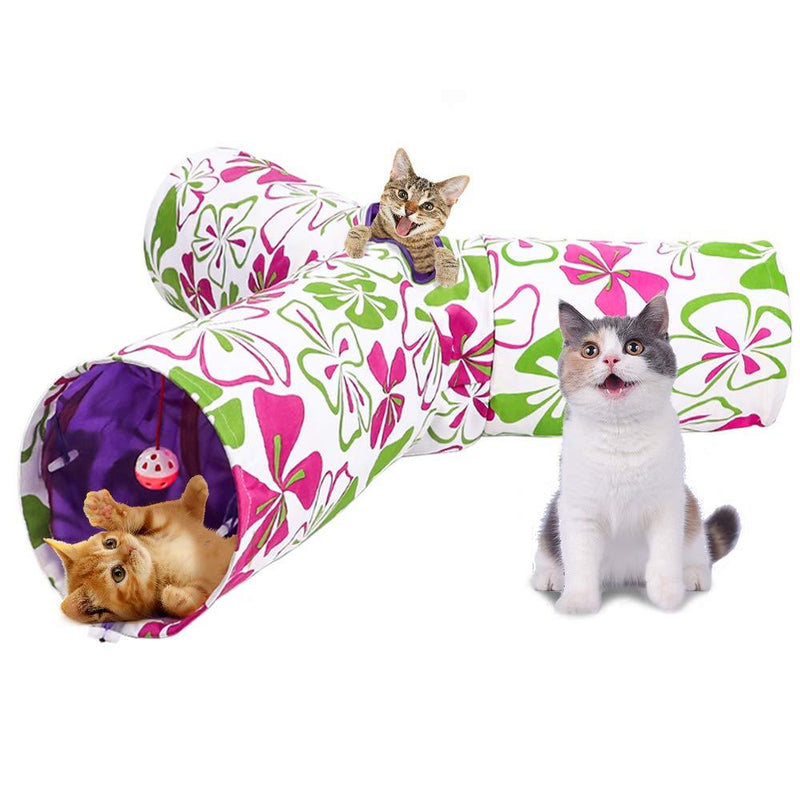 FUNFLOWERS Cat Tunnel Toy with Interactive Bell Toy & Plush Hanging Ball, Quickly Collapsible 3-Way Play Tunnels for Indoor Cats and Convenient for Their Travels - PawsPlanet Australia