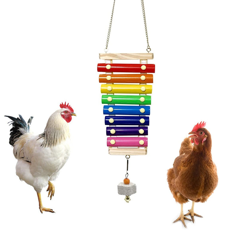 Vehomy Chicken Xylophone Toy for Hens Suspensible Wood Xylophone Toy with 8 Metal Keys Chicken Coop Pecking Toy with Grinding Stone (Rainbow Color) - PawsPlanet Australia