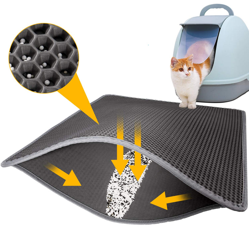 LeToo Cat Litter Mat Grey Trapping for Litter Box, No-Toxic 24 x 15 in Large, Urine & Waterproof, Honeycomb Double Layer Anti Tracking Kitty Mats, No Phthalate, Washable Easy Clean, Scatter Control - PawsPlanet Australia