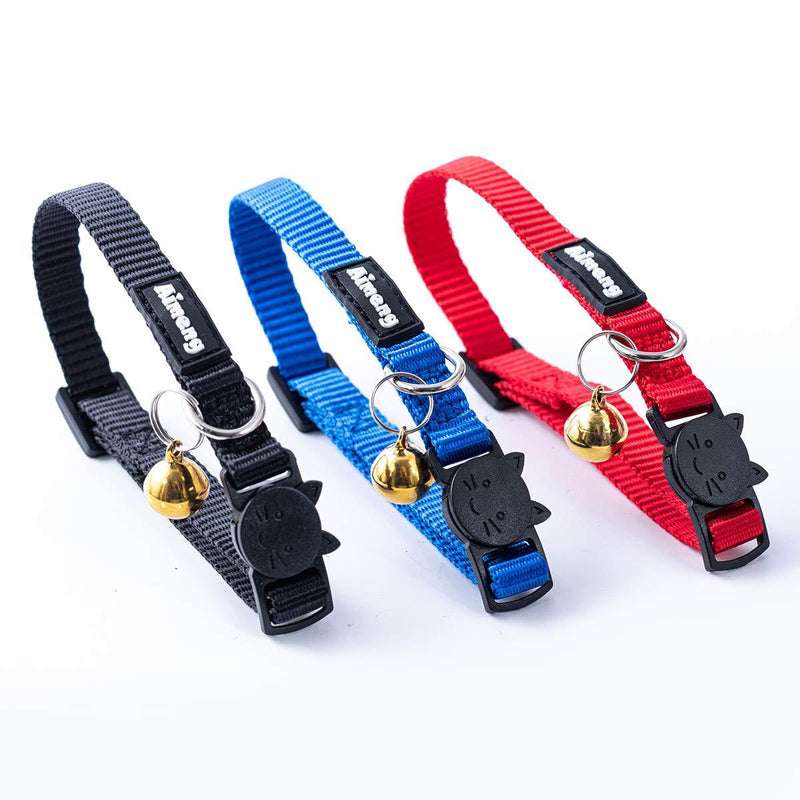 [Australia] - Kitten Collar with Bell, pet Collar, with Safety Buckle, Detachable cat Collar, Red, Blue,Black,Pink, Orange, Grass Blue, Adjustable Size, 3 Pieces Black, Blue, Red 