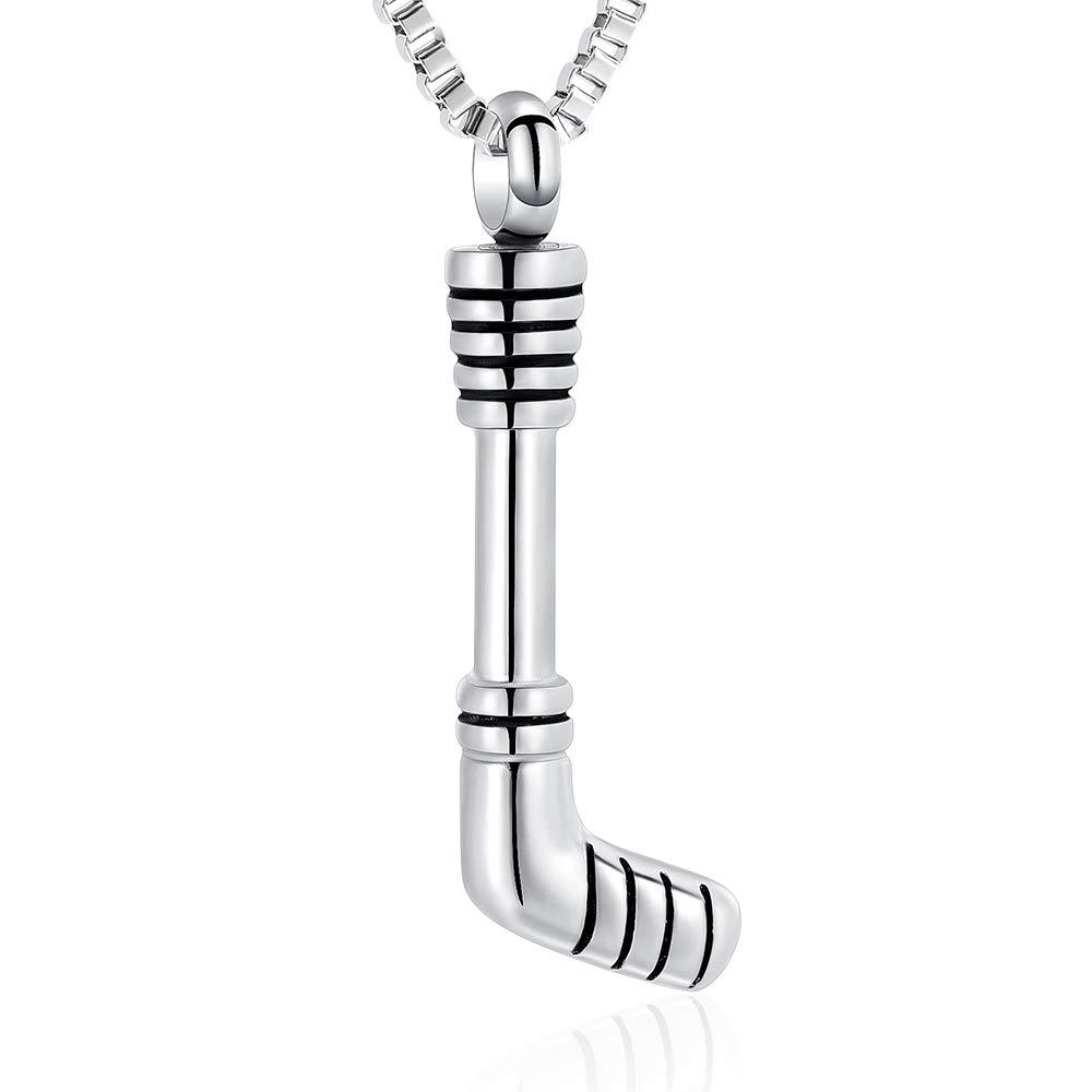 [Australia] - XSMZB Hockey Stick Cremation Jewelry for Ashes Pendant Locket Holder Ashes for Pet/Human Stainless Steel Keepsake Memorial Urn Necklace Silver 